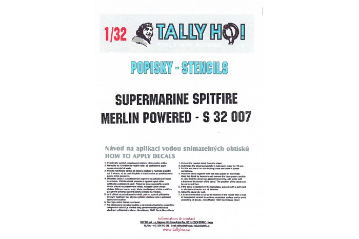 Stencils - S. Spitfire - Merlin engined (1:32) - S32007