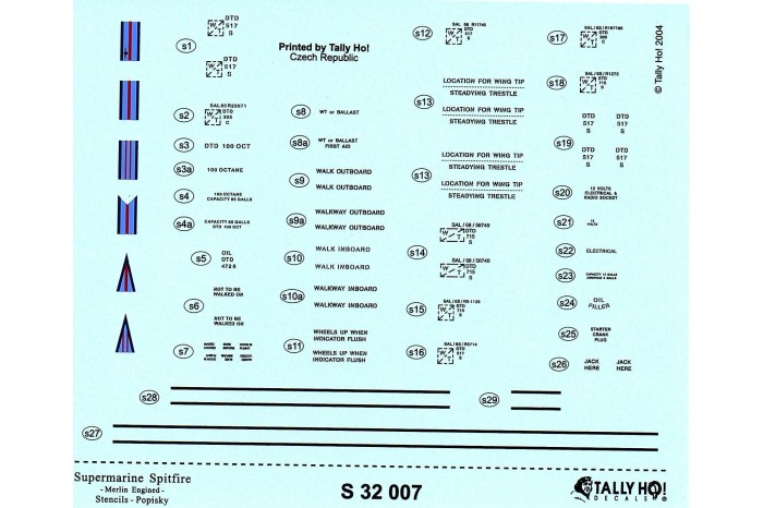 Stencils - S. Spitfire - Merlin engined (1:32) - S32007