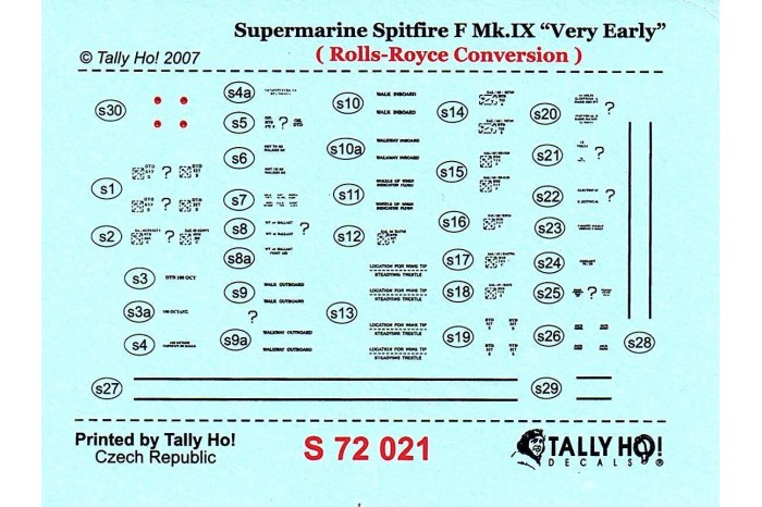 Stencils - Spitfire F Mk.IX early (1:72) - S72021