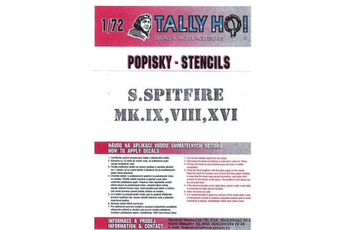 Stencils - Spitfire Mk.IX, VII, XVI (1:72) - S72016