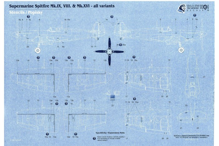 Stencils - Spitfire Mk.IX, VII, XVI (1:72) - S72016