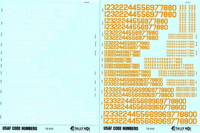 Obtlačky - USAF Code numbers - 72010