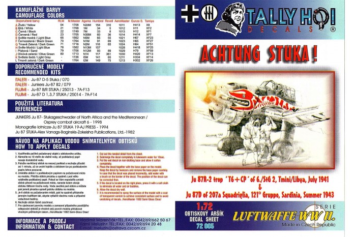 Obtlačky - Ju-87 Achtung Stuka! - 72005