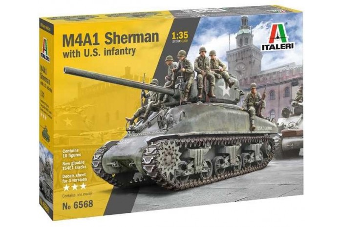 Model Kit tank 6568 - M4A1 Sherman with U.S. Infantry (1:35)