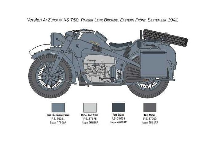 Model Kit military 7406 - Zundapp KS 750 with sidecar (1:9)
