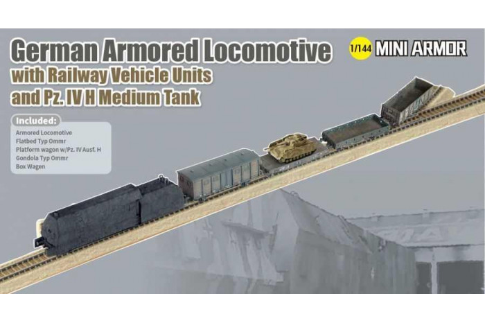 Model Kit military 14152 - German Armored Locomotive with Railway Vehicle Units and Pz.IV H Medium Tank (1:144)
