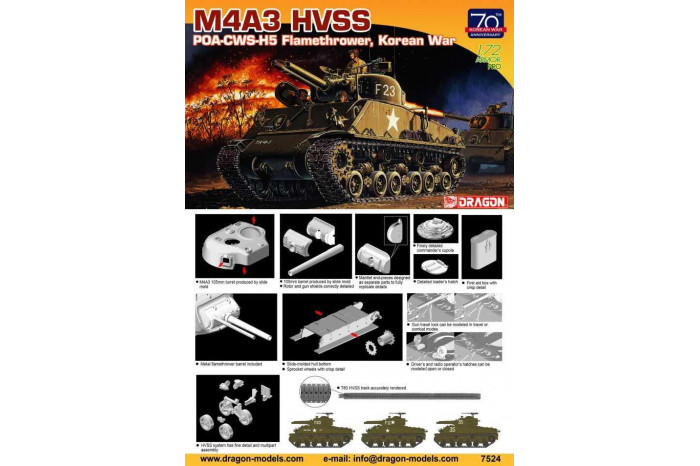 Model Kit tank 7524 - M4A3 HVSS POA-CWS-H5 Flamethrower, Korean War (70th Anniversary) (1:72)