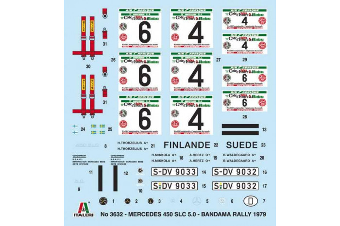 Model Kit auto 3632 - Mercedes-Benz 450SLC Rallye Bandama 1979 (1:24)