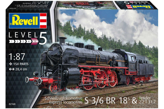 Plastic ModelKit lokomotiva 02168 - Express locomotive S3/6 BR18(5) with Tender 2‘2’T (1:87)
