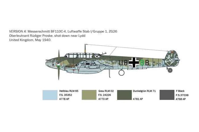 Model Kit letadlo 0049 - Bf-110 C3/C4 Zerstörer (1:72)
