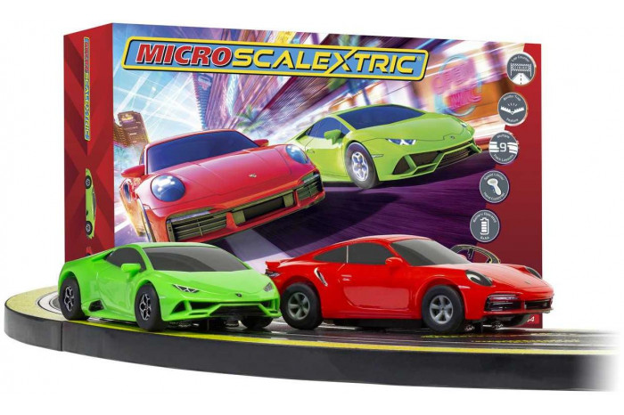 Autodráha MICRO SCALEXTRIC G1178M - Super Speed Race Set - Lamborghini vs Porsche (Battery Powered) (1:64)