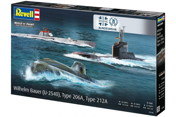 Plastic ModelKit ponorky 05186 - 70 Years Bundeswehr:Wilhelm Bauer,Type 206A,Class2 (1:144)