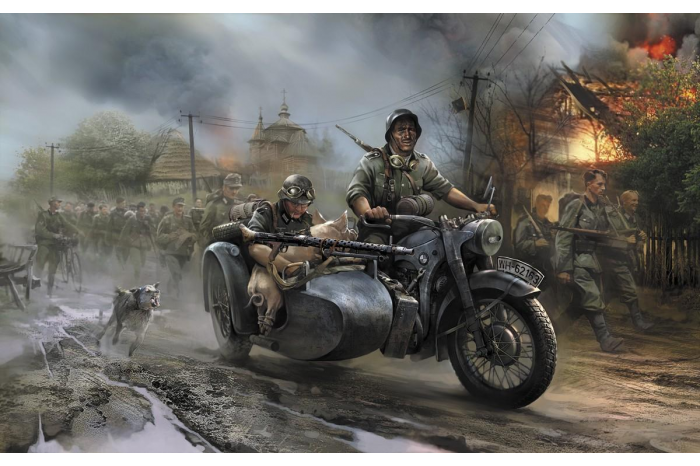 Model Kit military 3607 - German WWII Sidecar R12 with crew (1:35)