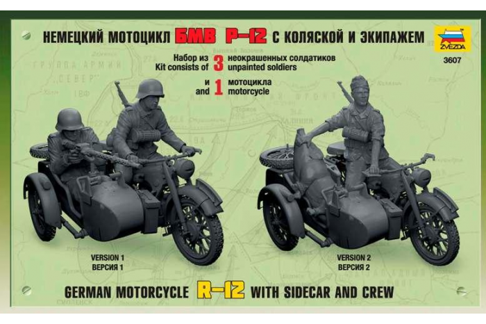 Model Kit military 3607 - German WWII Sidecar R12 with crew (1:35)