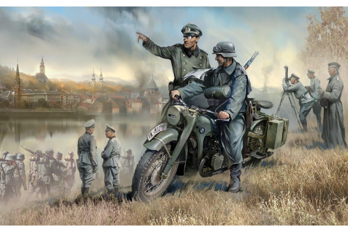 Model Kit figurky 3632 - German R-12 Heavy Motorcycle with Rider (1:35)