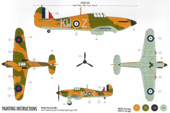 Starter Set letadlo A55111 - Hawker Hurricane Mk1 (1:72)